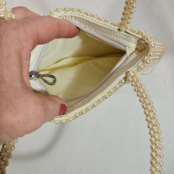 Beaded Purse Scalloped Champagne/Cream Evening Bag Mini Clutch Bag Dressy - Picture 4 of 6